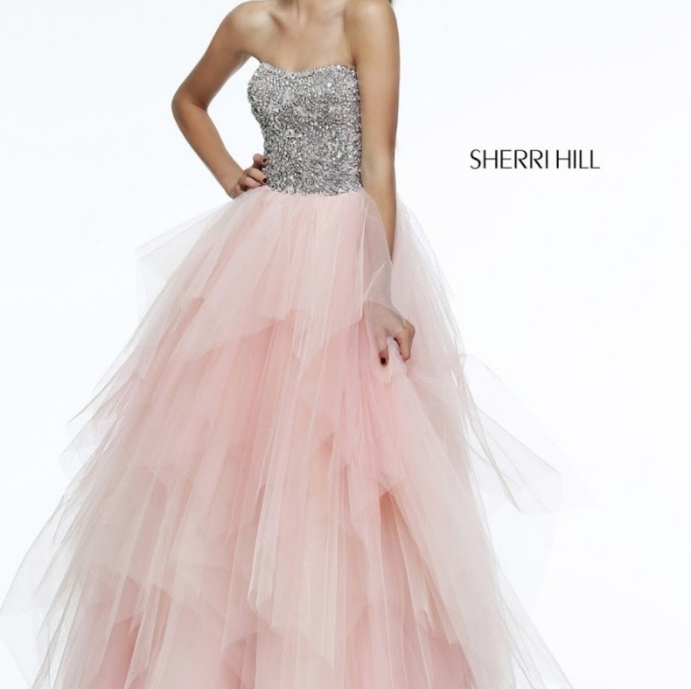 Sherri Hill pink strapless beaded ballgown
